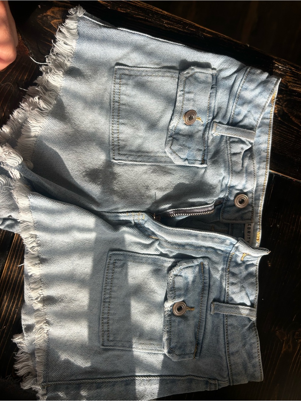 Celebrity Pink Light Wash Denim Frayed-Hem Shorts